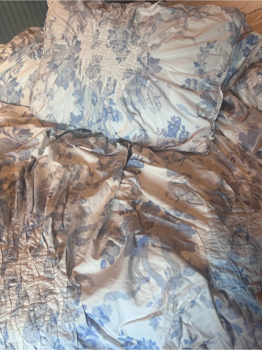 Loveshack Fancy Blue Damask Twin Smocked Quilt and Sham by Pottery Barn
